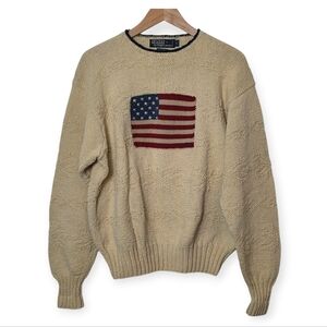 Vintage Polo Ralph Lauren Flag Hand Knit Snowflake Cream Sweater Large